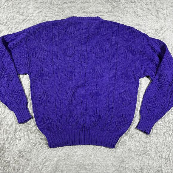 Vintage 90s Woolrich Cable Knit Sweater Women XL Blue Purple Cotton Chunky - Picture 8 of 10